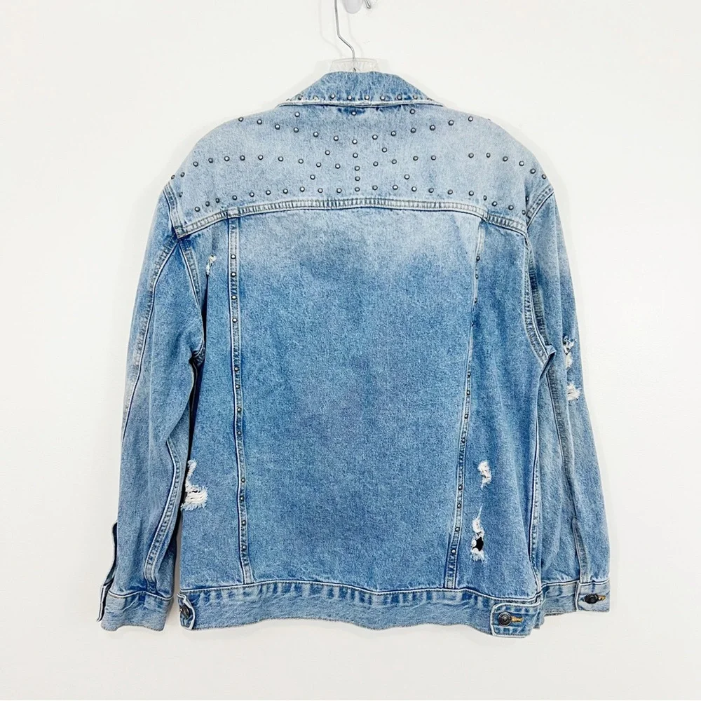 Free People Studded Denim Trucker Jacket in Blue Size Small - Picture 9 of 11